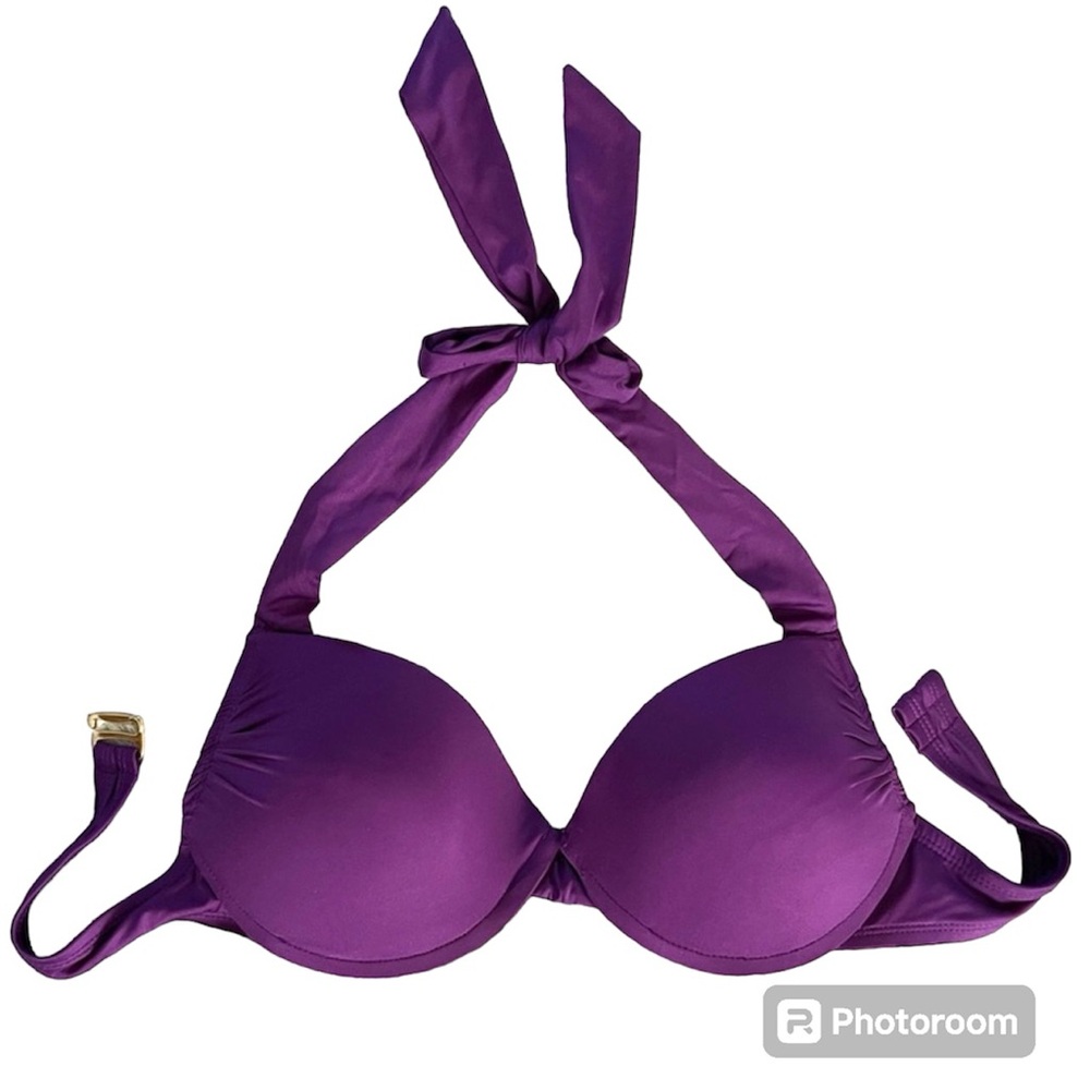MOSSIMO Halter Style Bikini Top with Padded Cups removable, Plum, Size Large